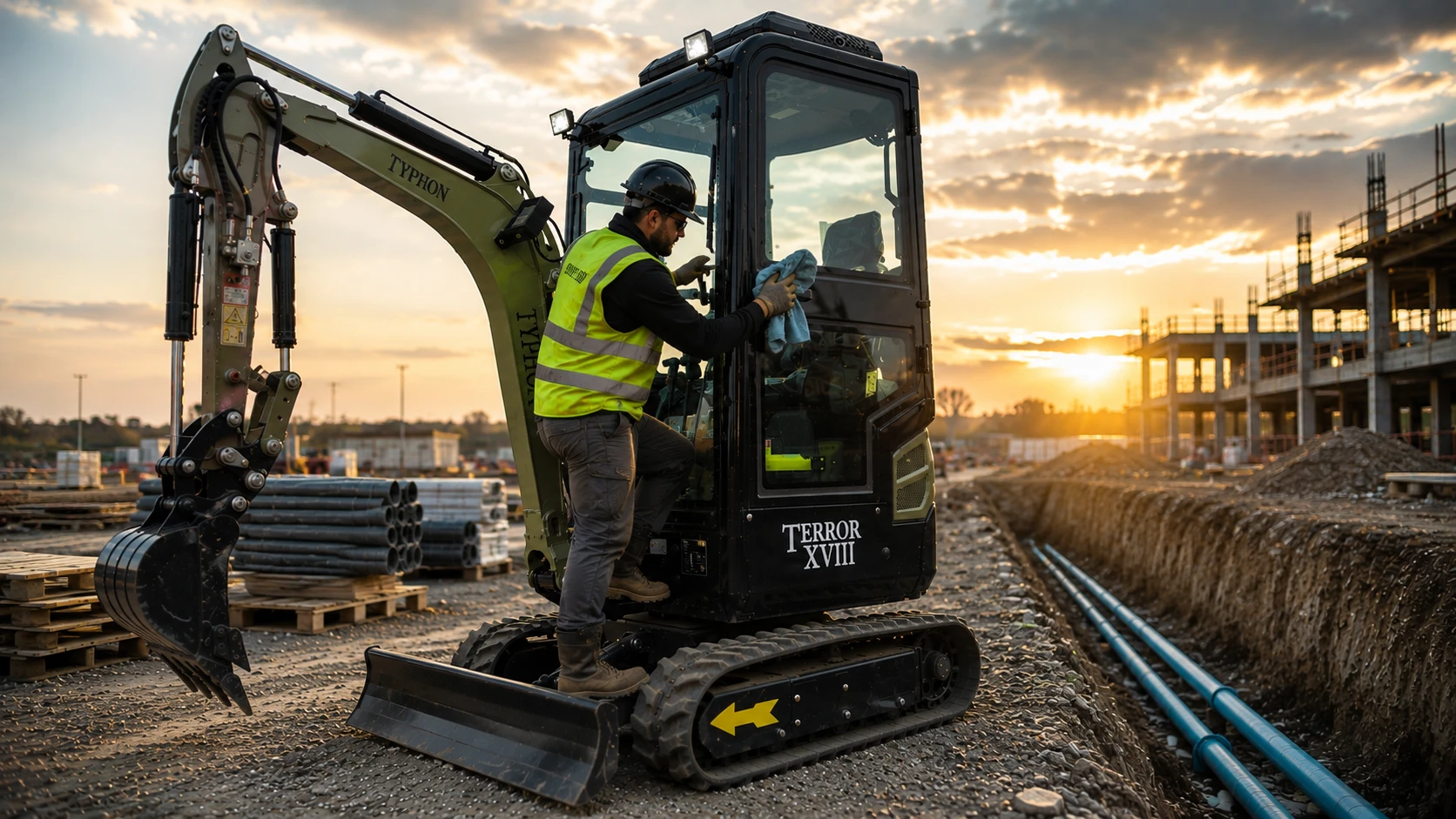 Mini excavator daily inspection before operation