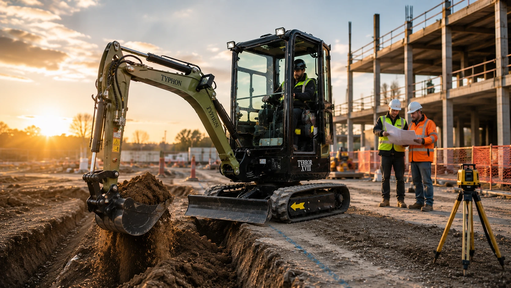 Mini excavator using hydraulic attachments