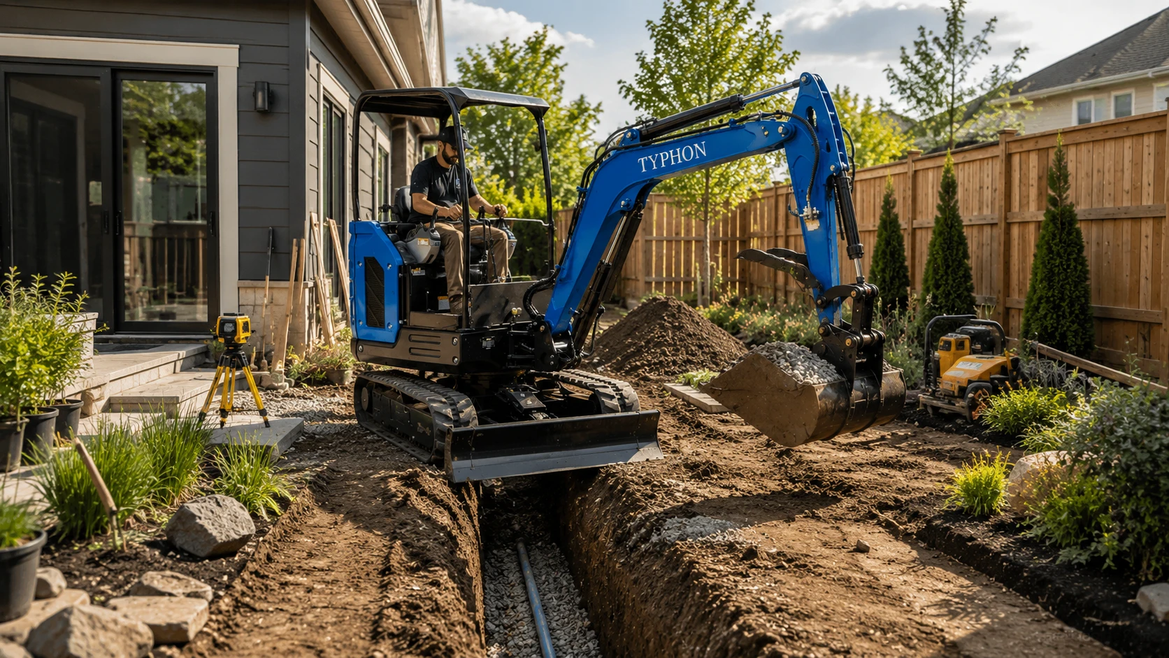 Mini excavator with multiple hydraulic attachments